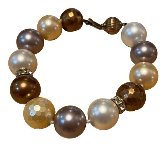 Multicolored Costume Freshwater Pearl Necklace Bracelet Set Clear Rhinestones - Picture 4 of 10